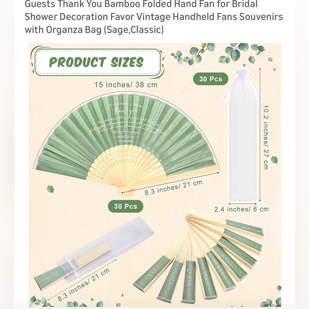 Silk Fabric Folding Fans Bulk Wedding Guests Thank You Bamboo Hand Fan Green TY - Picture 2 of 8